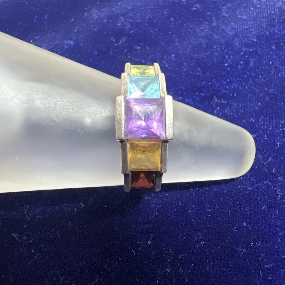 Sterling Silver Amethyst Blue Topaz Citrine Garnet and Peridot Ring Size 8 1/4